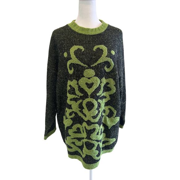 Wool Blend Sweater Tunic Pattern Green Made in Italy Oversized - Picture 1 of 8